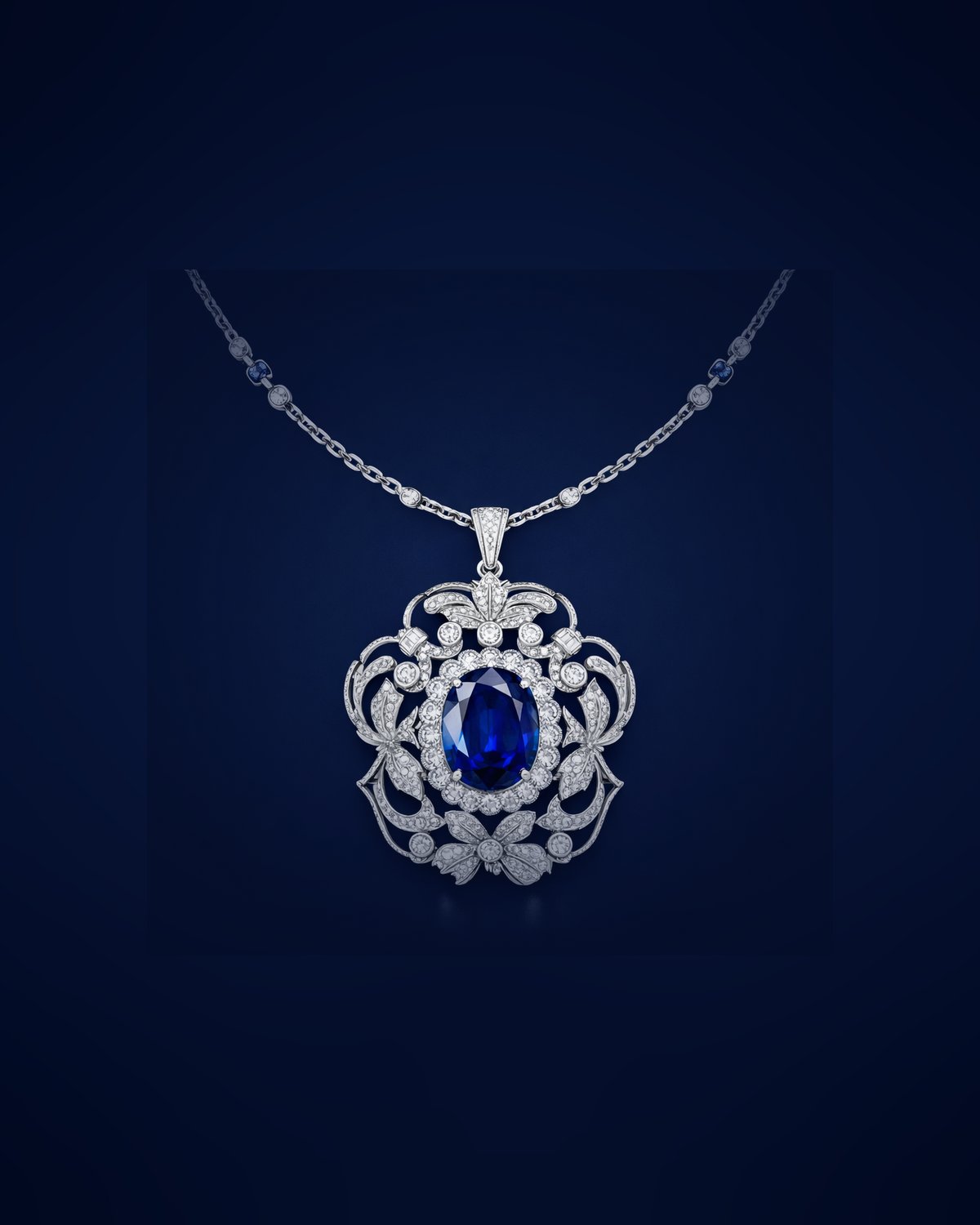 Moonlit Cascade Necklace — white gold, sapphire and diamonds, by Maison Sangmanee