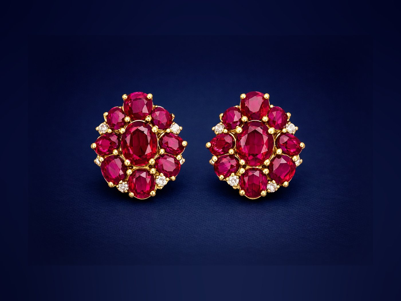 Ruby cluster earrings detail